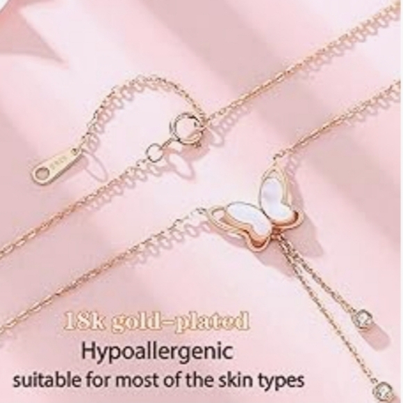 WDM Butterfly Pendant Sterling 925 White Gold Plated Adjustable Chain with CZ - Picture 4 of 9